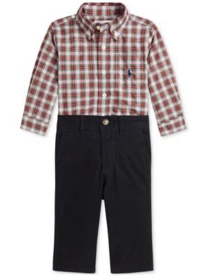 Polo Ralph Lauren Baby Boys Plaid Shirt & Pants, 2 Piece Set