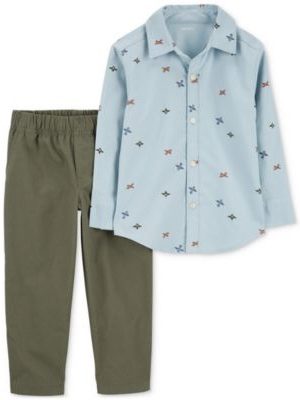 Carter's Baby Boys Cotton Airplane Button-Down Shirt & Pants, 2 Piece Set