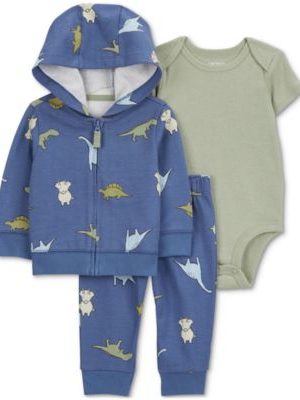 Carter's Baby Boys Cotton Dinosaur Little Jacket, Bodysuit & Pants, 3 Piece Set