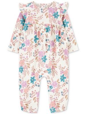 Carter's Baby Girls Floral-Print Cotton Jersey Long-Sleeve Jumpsuit