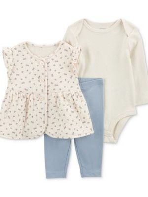Carter's Baby Girls Floral Quilted Little Vest, Bodysuit & Pants, 3 Piece Set