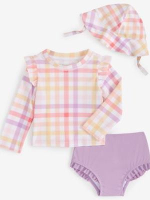 First Impressions Baby Girls Plaid Hat, Swim Top & Bottoms, Exclusively at Macy's