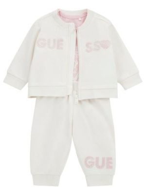 GUESS Baby Girl Short Sleeve Bodysuit, Active Zip-Up Sweatshirt, and Pant, 3-Piece Set