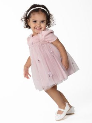 Rare Editions Baby Girls 3D Butterfly Mesh Over Bodysuit Dress