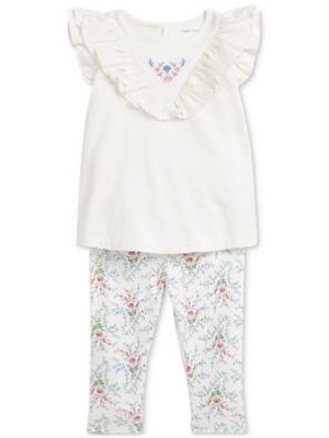 Polo Ralph Lauren Baby Cotton Ruffled Top & Floral Leggings Set