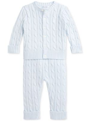 Polo Ralph Lauren Baby Cotton Cable-Knit Cardigan & Pants Set