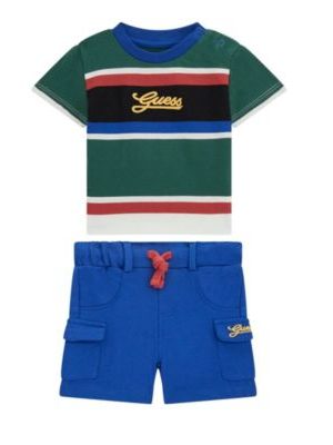 GUESS Baby Boys Yarn Dye Short Sleeve T-Shirt and Active Shorts, 2-Piece Set