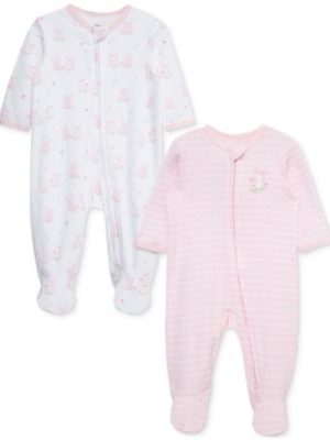 Little Me Baby Girls 2-Pk. Cuddly Cotton Footed Coveralls