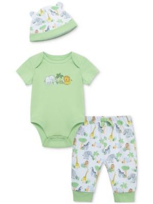 Little Me Baby Boys Jungle Cotton Bodysuit, Pant & Hat, 3 Piece Set
