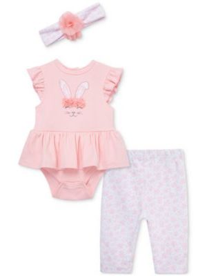 Little Me Baby Girls Cotton Bunny Skirted Bodysuit, Leggings & Headband, 3 Piece Set