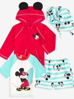 Disney Baby Boy 4-Pc. Mickey Rash Guard Shirts, Swim Trunks, Hat & Hooded Coverup Set