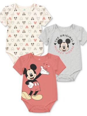 Disney Baby Mickey Mouse Short-Sleeve Bodysuits, 3 Pack
