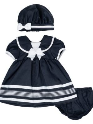 Rare Editions Baby Girl Sailor Dress with Matching Hat, 3-Piece Set