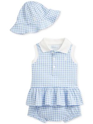 Polo Ralph Lauren Baby Gingham Hat, Peplum Polo Shirt & Hat Set