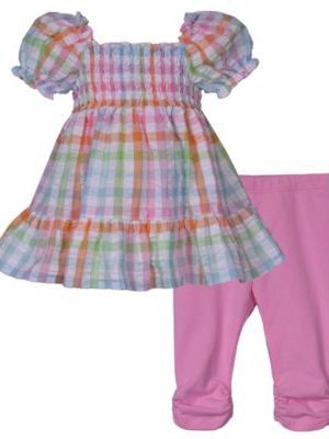 Bonnie Baby Baby Girls 2-Piece Smocked Seersucker Top with Coordinating Legging