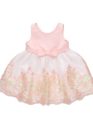 Bonnie Baby Baby Girls Scalloped Embroidery Satin Party Dress