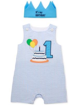 Little Me Baby Boys 2-Pc. Shortall & Crown 1st Birthday Set
