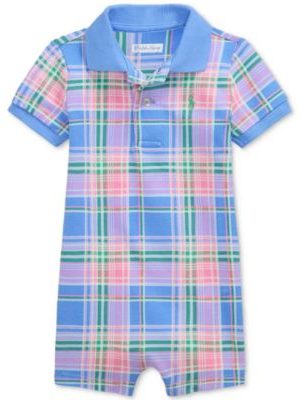 Polo Ralph Lauren Baby Plaid-Print Cotton Mesh Polo Shortall
