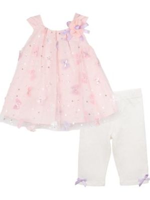 Rare Editions Baby Girls 2-Piece 3D Butterfly and Beaded Mesh Dressy Outfit