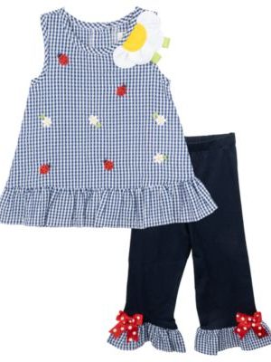 Rare Editions Baby Girls 2-Piece Lady Bug and Daisy Seersucker Dress Set