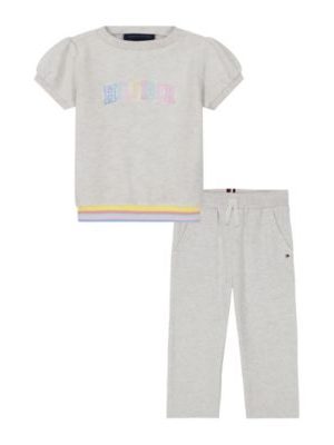 Tommy Hilfiger Baby Girl 2-Piece Glitter Logo Top and Wide Leg Pant