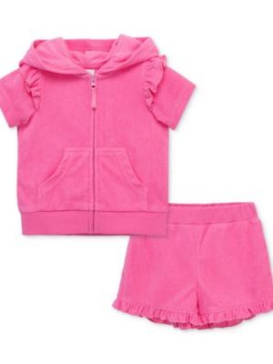 Little Me Baby Girls 2-Pc. Ruffled Hoodie & Shorts Swim Cover-Up Set