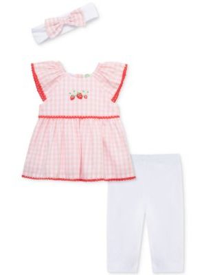 Little Me Baby Girls 3-Pc. Strawberry Check Top, Leggings & Headband Set