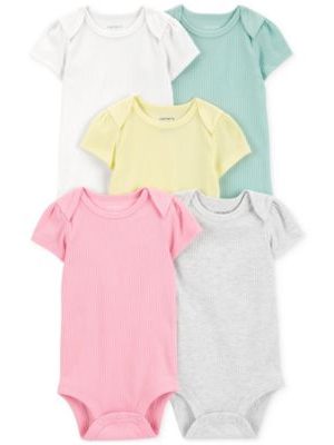 Carter's Baby Girls Short-Sleeve Ribbed Bodysuits, Pack of 5