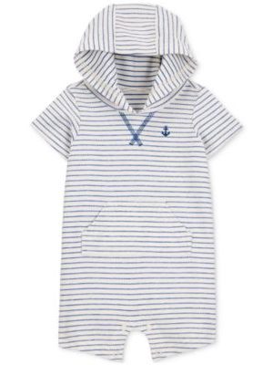Carter's Baby Boys Striped Hooded Cotton Romper