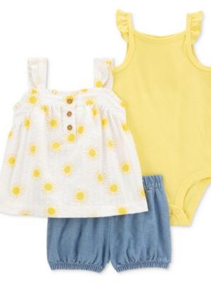 Carter's Baby Girls Flutter-Strap Bodysuit, Seersucker Top & Shorts, 3 Piece Set