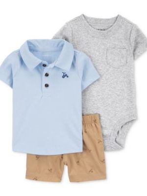 Carter's Baby Boys Tricycle Polo Shirt, Bodysuit & Shorts, 3 Piece Set