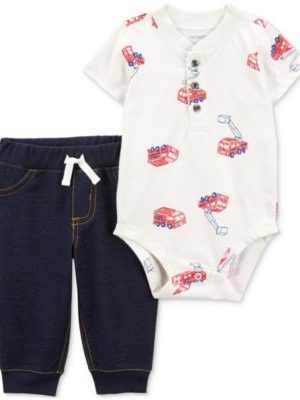 Carter's Baby Boys Cotton Fire Truck Bodysuit & Pants, 2 Piece Set