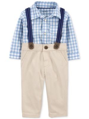Carter's Baby Boys 3-Pc. Cotton Gingham Bodysuit, Pants & Suspenders Set