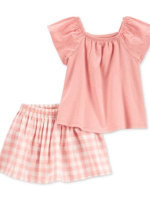 Carter's Baby Girls Cotton Top & Gingham Skort, 2 Piece Set