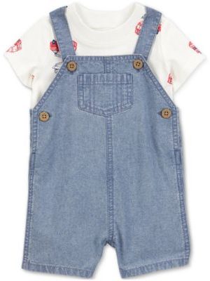 Carter's Baby Boys 2-Pc. Cotton Fire Truck T-Shirt & Chambray Shortall Set