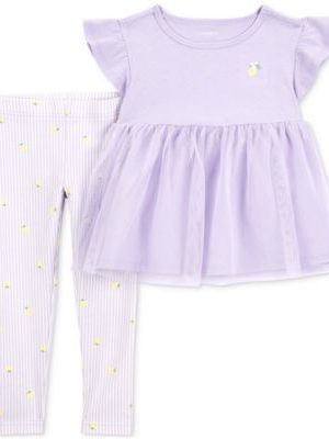 Carter's Baby Girls Lemon Tulle Top & Leggings, 2 Piece Set