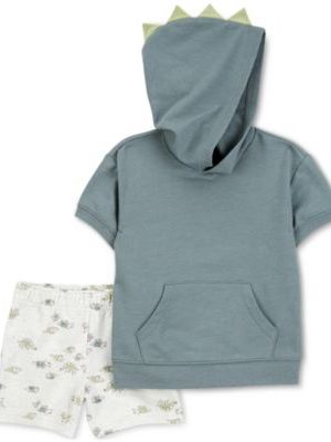 Carter's Baby Boys Dinosaur Hooded Top & Shorts, 2 Piece Set