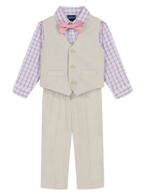 Nautica Baby Boys 4-Piece Linen Look Vest with Bow Tie Set