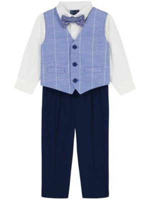 Nautica Baby Boys 4-Piece Sharkskin Windowpane Duo Vest with Bow Tie Set