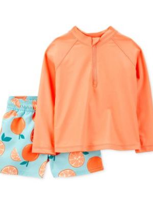 Carter's Baby Boy 2-Pc. Rash Guard & Orange Print Swim Trunks Set
