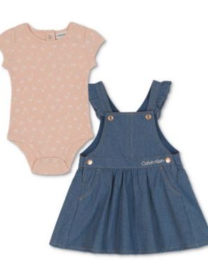 Calvin Klein Baby Girls 2-Pc. Ribbed Bodysuit & Denim Jumper Set