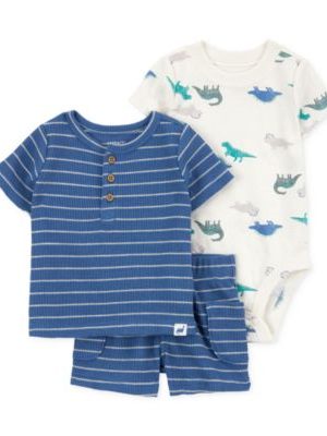 Carter's Baby Boy 3-Pc. Dinosaur Bodysuit, T-Shirt & Shorts Set