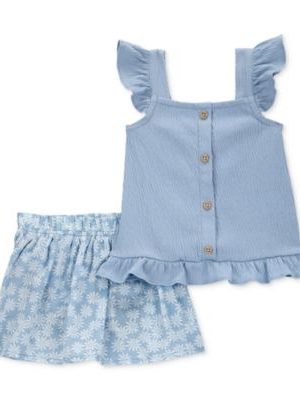 Carter's Baby Girls 2-Pc. Flutter-Sleeve Top & Floral-Print Skort Set