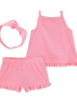 Carter's Baby Girls 3-Pc. Cotton Pointelle Heart Headband, Top & Shorts Set