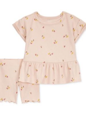 Carter's Baby Girls Fruit-Print Ribbed T-Shirt & Shorts, 2 Piece Set