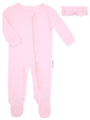 Max & Olivia Baby Girls 2-Piece Pointelle Footie with Headband Set