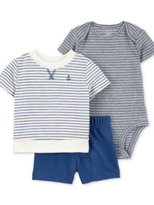 Carter's Baby Boys Striped Anchor Top, Bodysuit & Shorts, 3 Piece Set