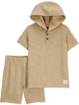 Carter's Baby Boys Cotton Hooded Henley & Shorts, 2 Piece Set