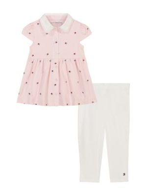Tommy Hilfiger Baby Girl 2-Piece Printed Polo Tunic Top and Ribbed Capri Leggings Set