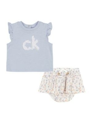 Calvin Klein Baby Girls 2-Piece Rosette Logo T-Shirt Printed Gauze Skirted Diaper Cover Set